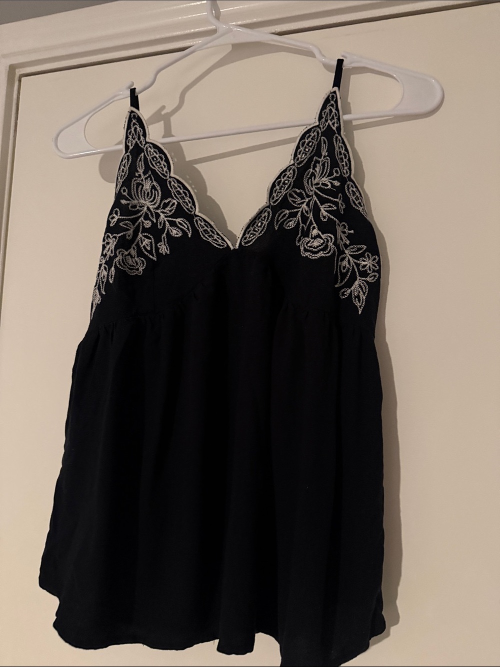 Black Embroidered V-Neck Cami Top